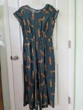 ModCloth Teal Top with Golden Leopard Motif
